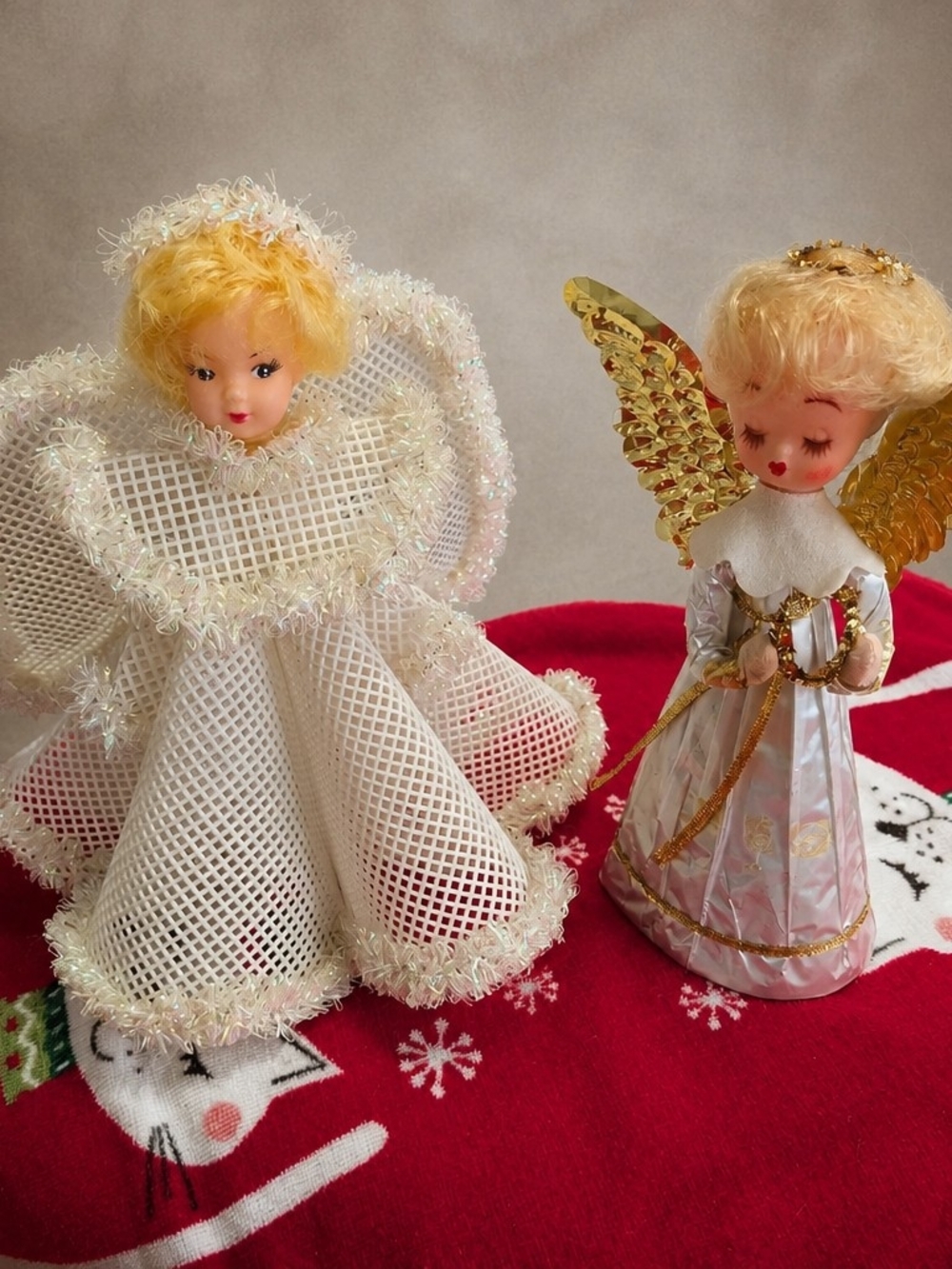 VTG Handmade Christmas Angel Figures/ Folk Art Holiday Decor